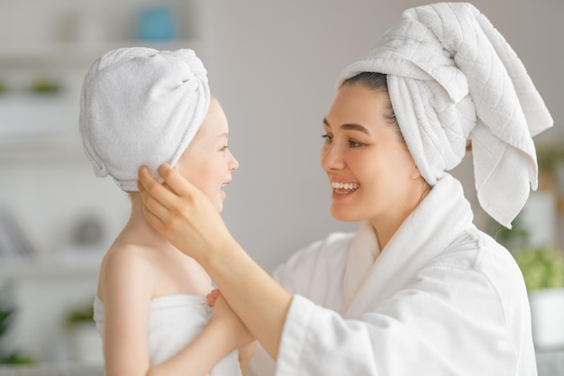 Mother and daughter after a bath