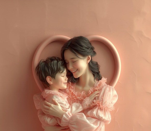 a mother and daughter are in a heart shaped frame