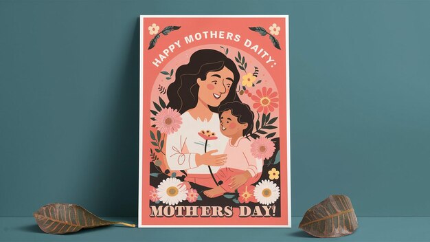 a mother and daughter are holding flowers and a card that says happy mothers day