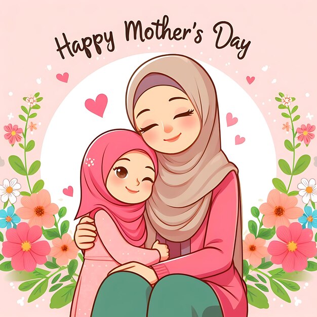 a mother and daughter are sitting in front of flowers and the text happy mother