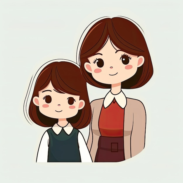 Mother and Daughter Cartoon Illustration AI Generative