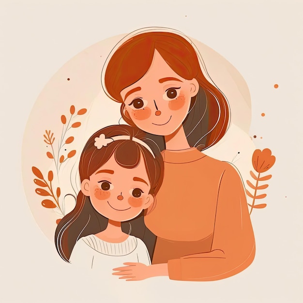 Mother and Daughter Cartoon Illustration Generative AIxD