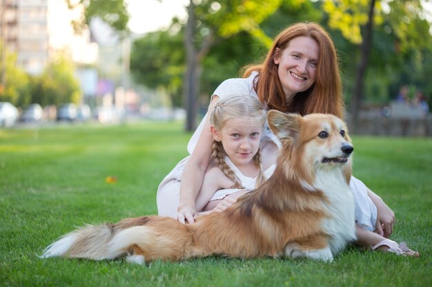 Mother daughter and dog