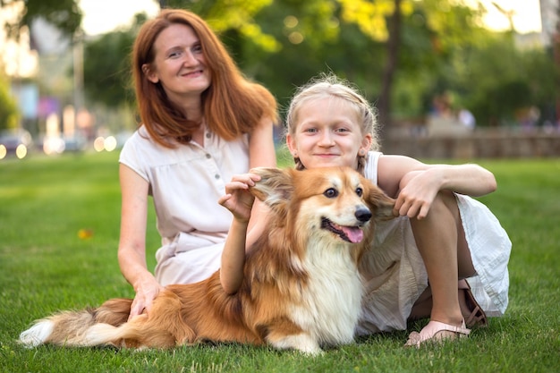 Mother daughter and dog