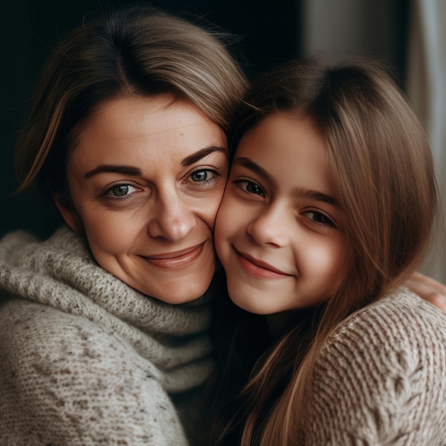 Mother and Daughter Family Portrait Indoors