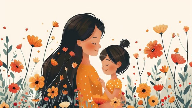 Mother and daughter in a field of poppies Digital painting