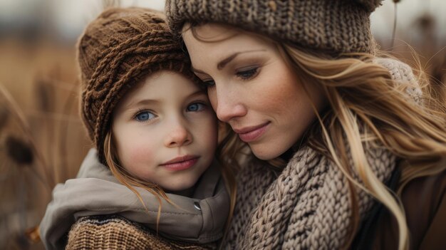 Photo mother and daughter in a field