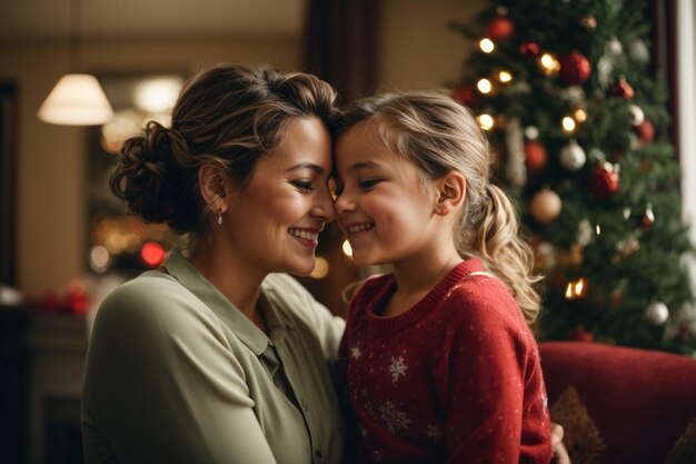 Mother and daughter happy at Christmas