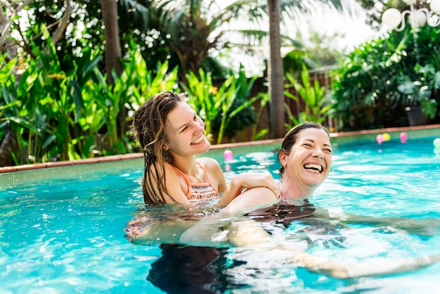 Mother and daughter having fun