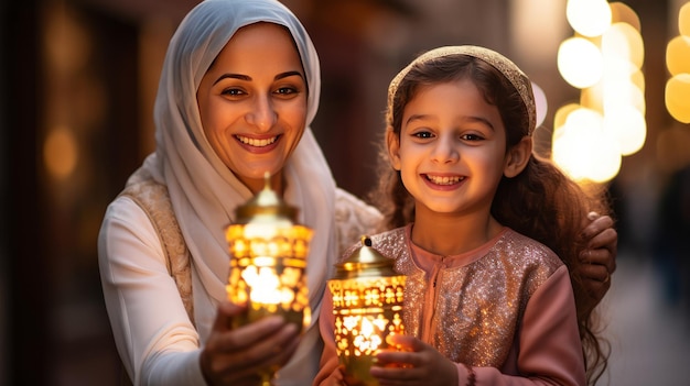 Mother and daughter in Islamic robe