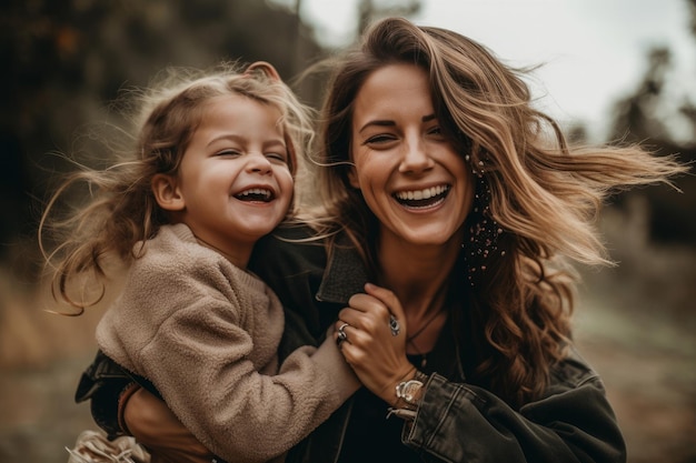 Mother and daughter laughing and having fun together Generative ai