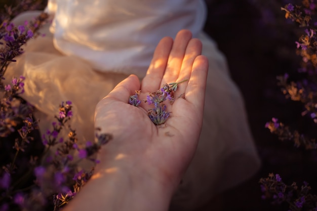 Mother and daughter in a lavender field