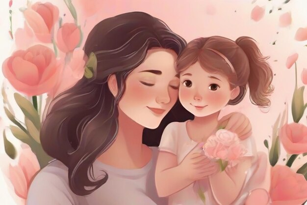 Mother and daughter mothers day illustration background