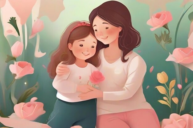 Mother and daughter mothers day illustration background