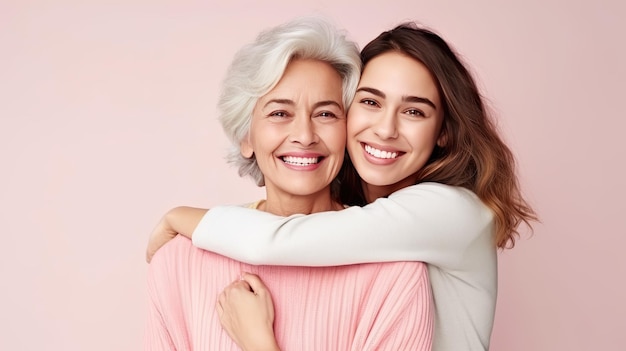 Premium Photo | Mother and daughter over pink background