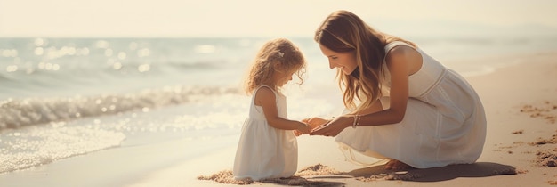 Mother and daughter playing on the beach