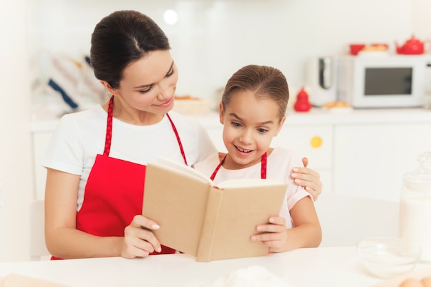 Mother and Daughter Read Book. Cake for Family.