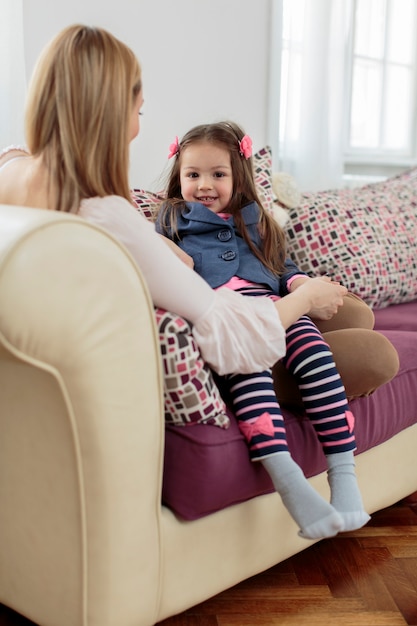 Mother and daughter in the room