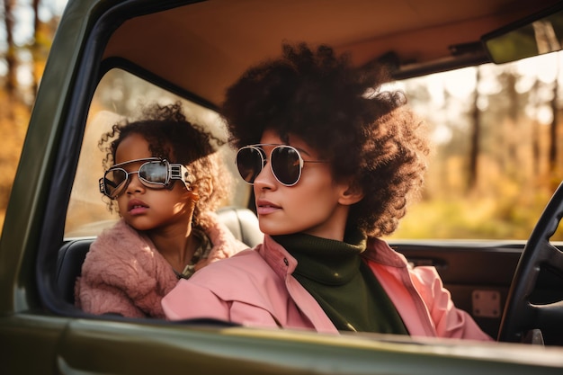 Photo mother and daughter's countryside drive a vibrant palette of colors