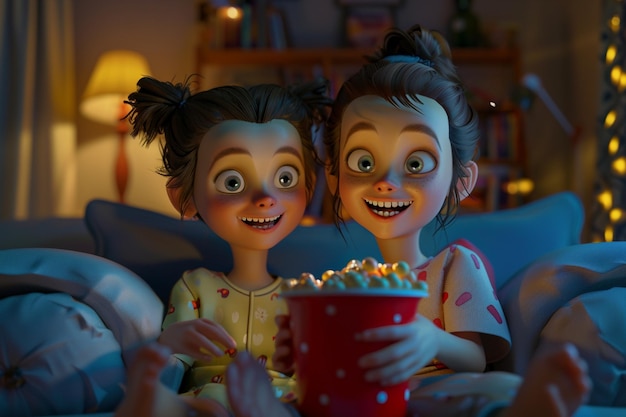 Mother and daughter sharing a laughterfilled movie