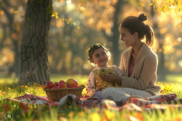 Mother and daughter sharing a laughterfilled picni