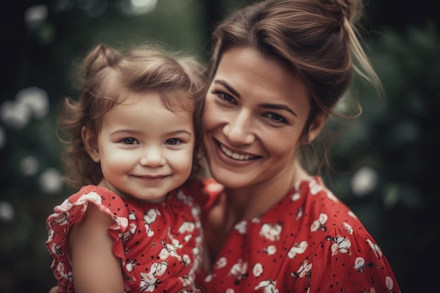 A mother and daughter smiling and holding each other