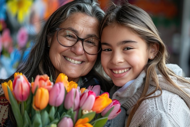 Photo mother and daughter smiling and hugging family holiday and togetherness ai generated