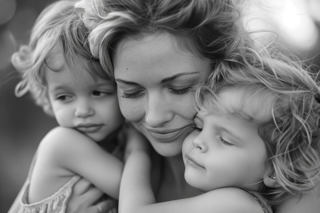 Mother and daughter smiling and hugging Family holiday and togetherness ai generated