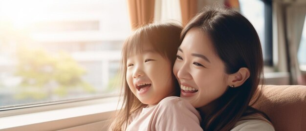 Photo a mother and daughter smiling and laughing on a sunny day