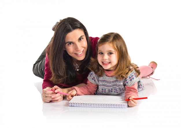 Mother and daughter studying together. back to school