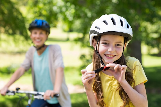 Mother and daughter on their bike 