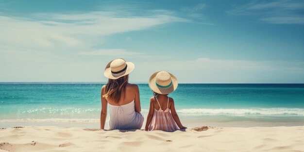 Foto madre e figlia camminano sulla spiaggia ai generativa