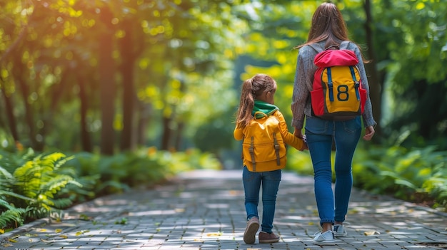 Mother and Daughter Walking in Woods