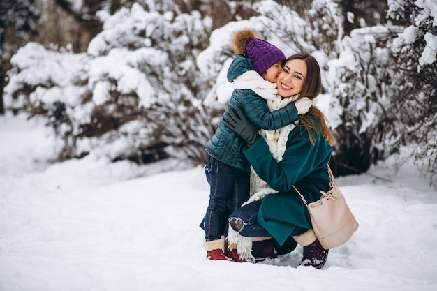 Mother and daughter in winter park