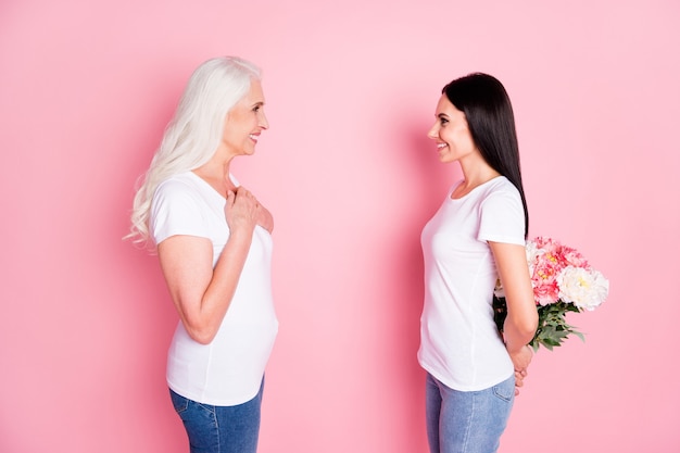 mother and daughter with flowers