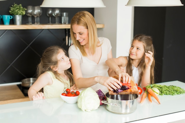 Mother and daughters in the kitchen