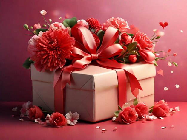 Mother day background design with gift box and heard shape love sine