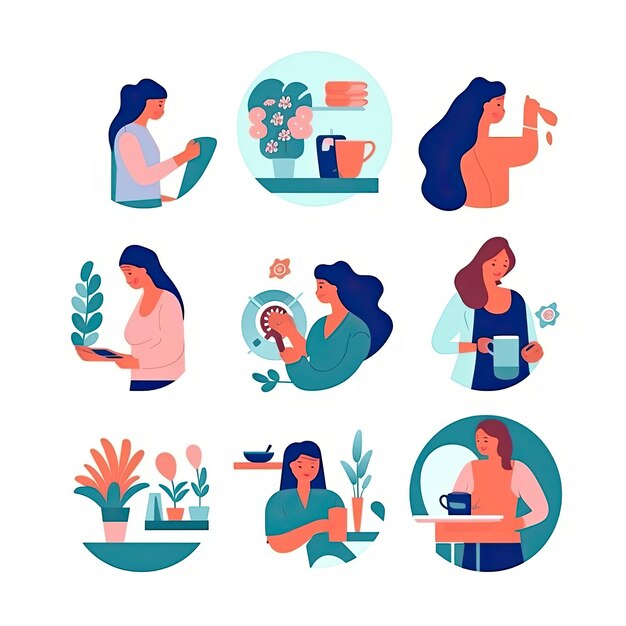 Photo mother day concept flat vector illustration daily activities working ai generated