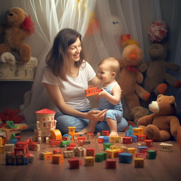 Mother day mother playing with the baby using toys