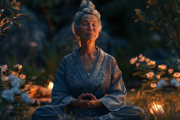 Mother enjoying a peaceful moment of meditation oc