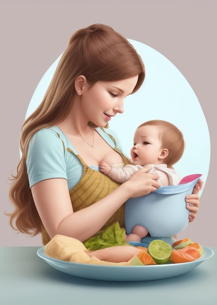 Фото Мать кормит своего ребенка 3d фото кормление грудью полное фото мягкий гладкий цвет