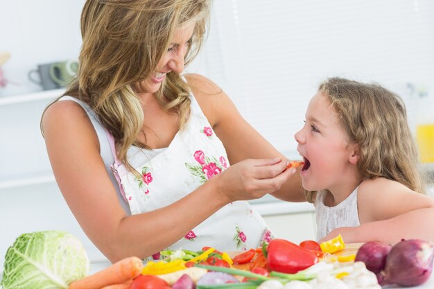 Mother feeding her daughter 