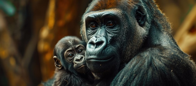 Mother Gorilla Embracing Baby