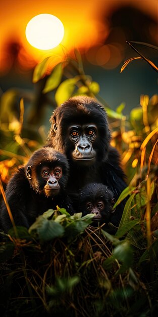 Photo a mother gorilla with her baby and her baby