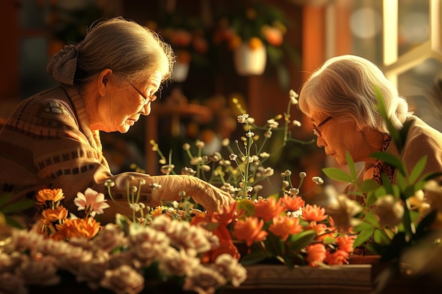 Photo mother and grandmother taking a flowerarranging cl