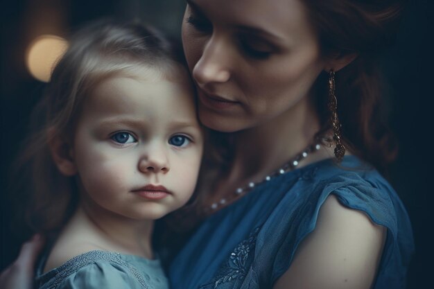 A mother and her child are looking at the camera.