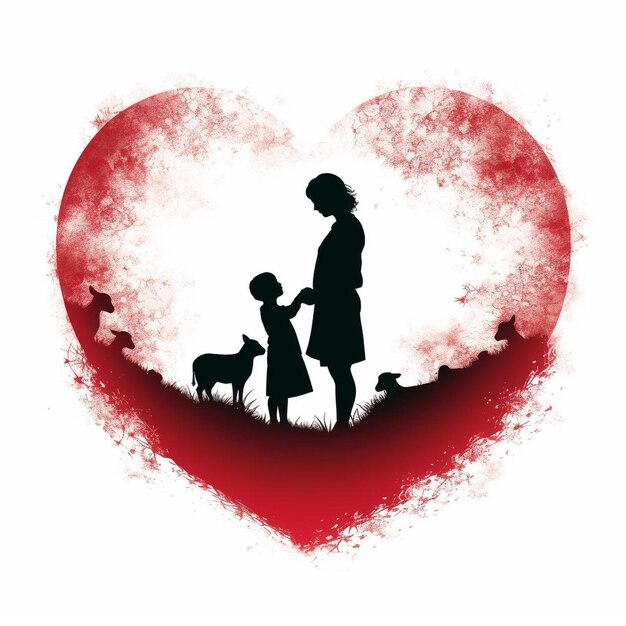 Photo mother and her child son in a heart sheep silhoue