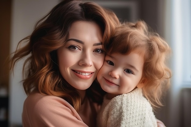 A mother and her daughter hugging