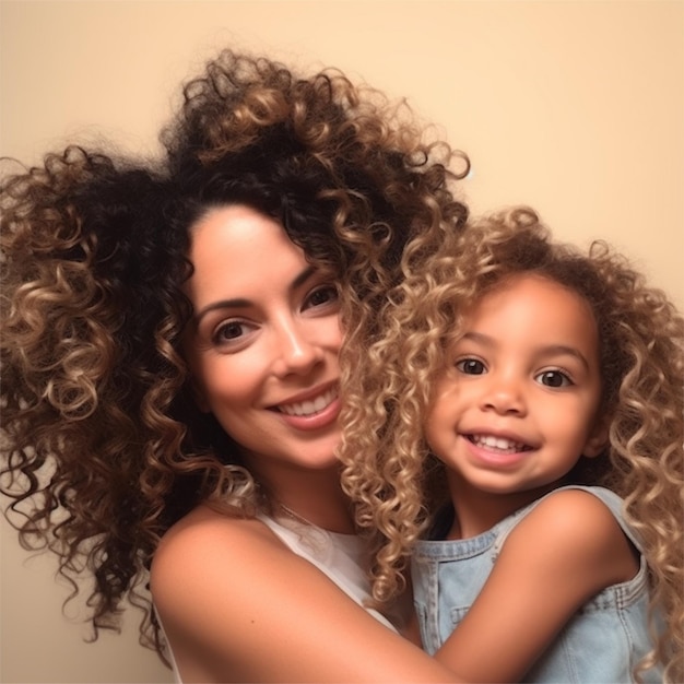 Foto una madre e sua figlia con i capelli ricci