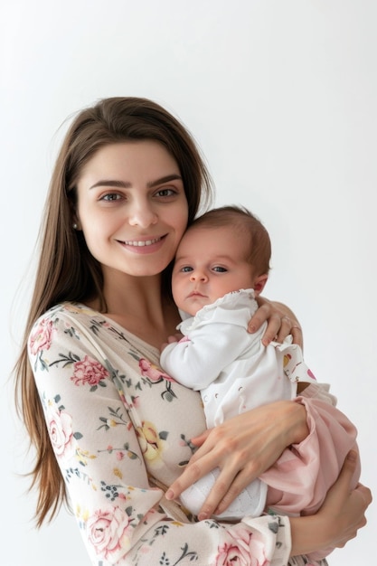 Foto la madre e il suo neonato sullo sfondo bianco